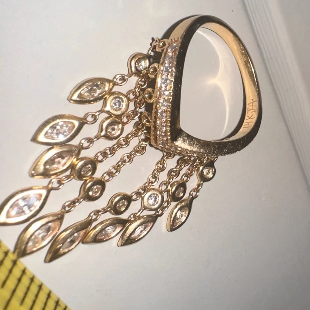 RARE 14K💍JACQUIE AICHE EXTRA LONG DIAMOND SHAKER RING DANGLE GOLD FRINGE RING - Picture 5 of 17
